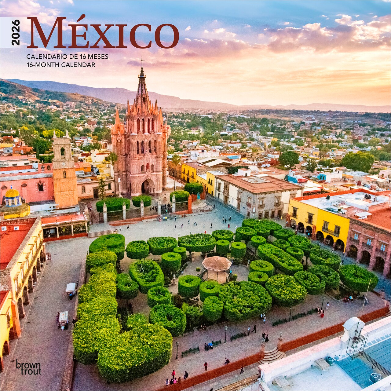 Mexico | 2026 12 x 24 Inch (Hanging) Monthly Square Wall Calendar | English/Spanish Bilingual | Plastic-Free